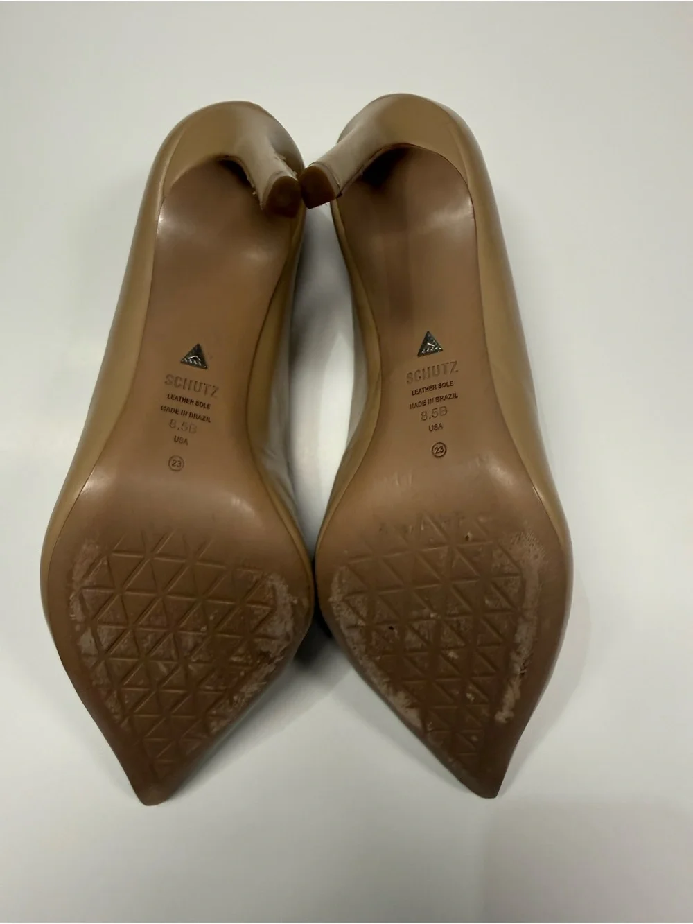SCHUTZ Nude Pointed Toe Leather Pumps 8.5